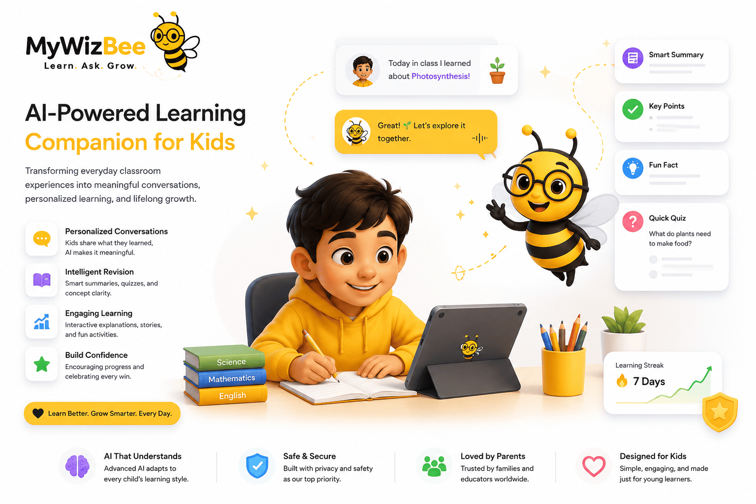 MyWizBee AI Education Platform student learning interface